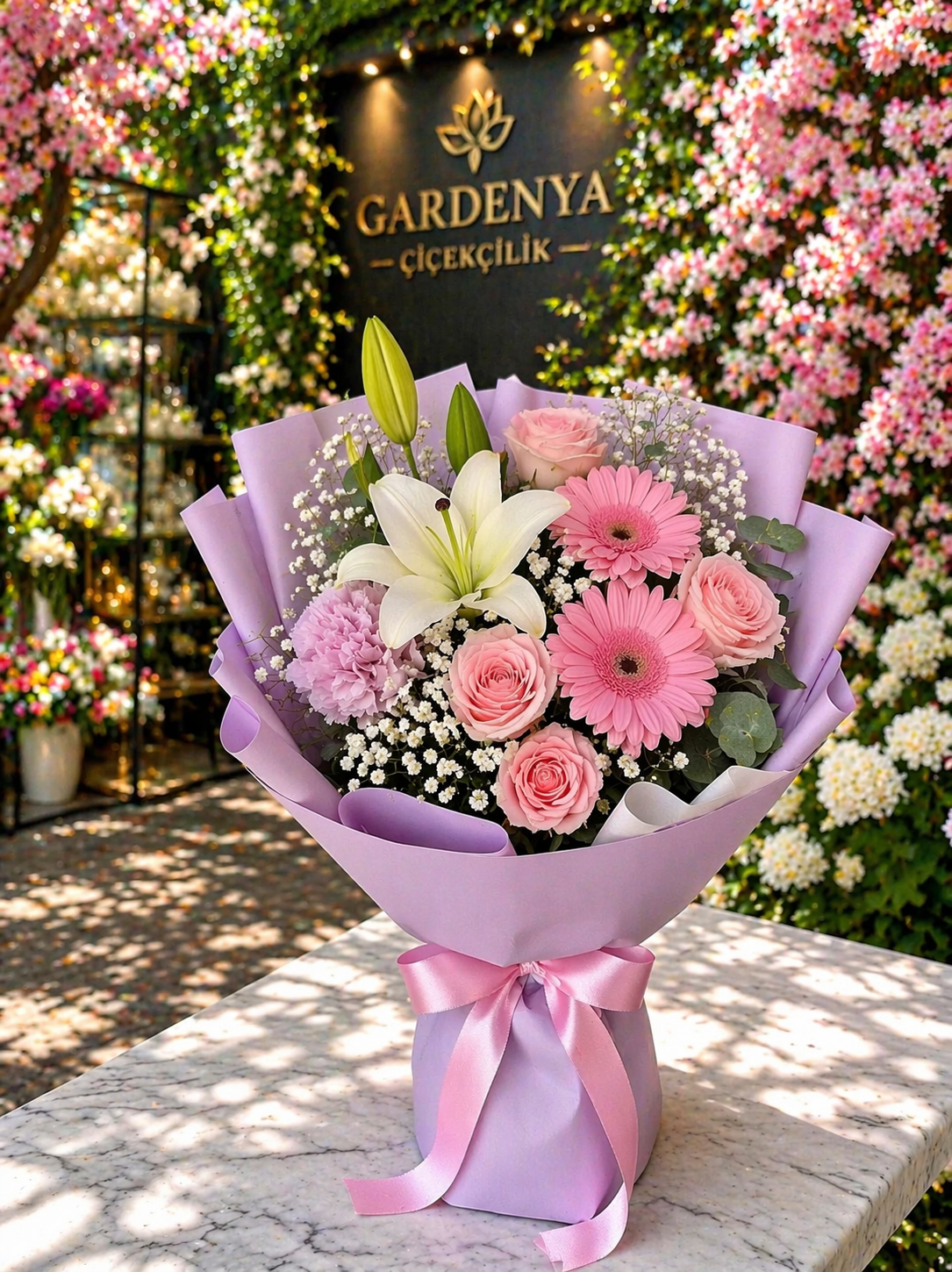 lilyum gerbera buketi