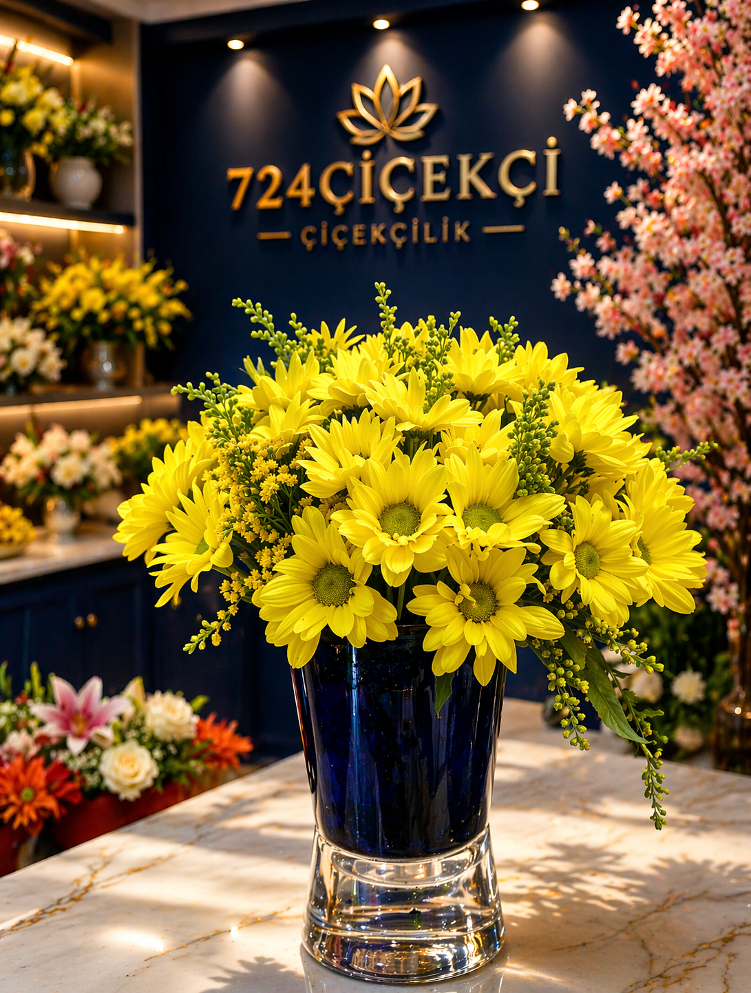 MAVİ SERAMİKTE SARI PAPAYA ARAJMANI