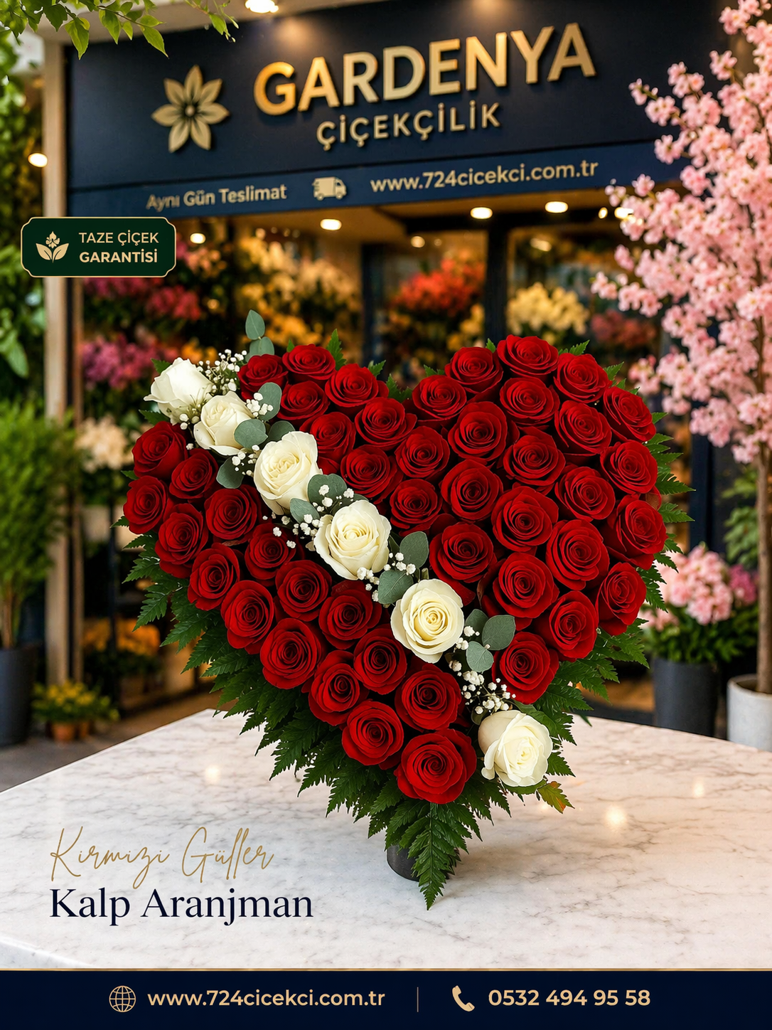 kırmızı güller kalp  arajman
