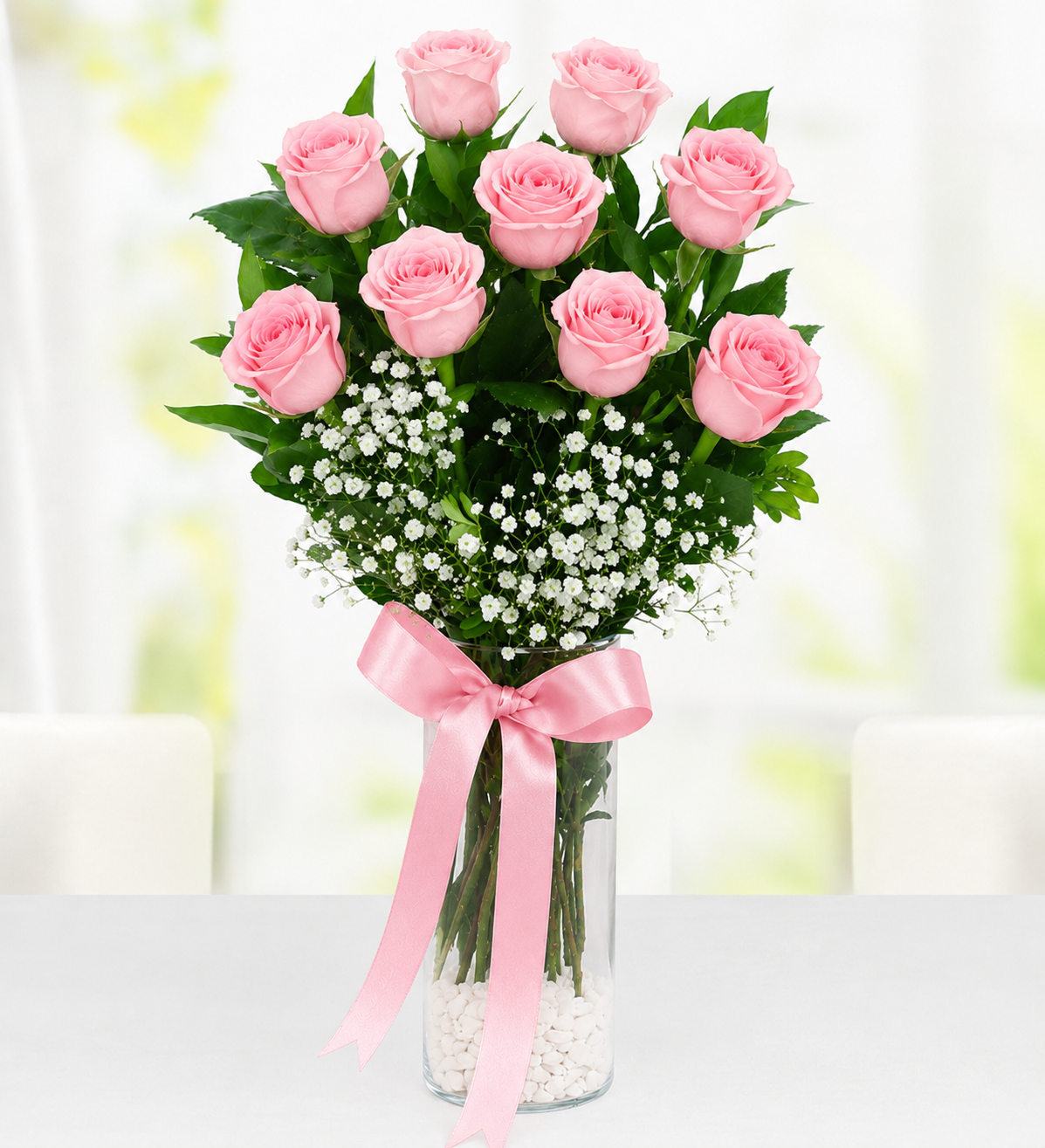 9 adet pembe  gül arajmanı